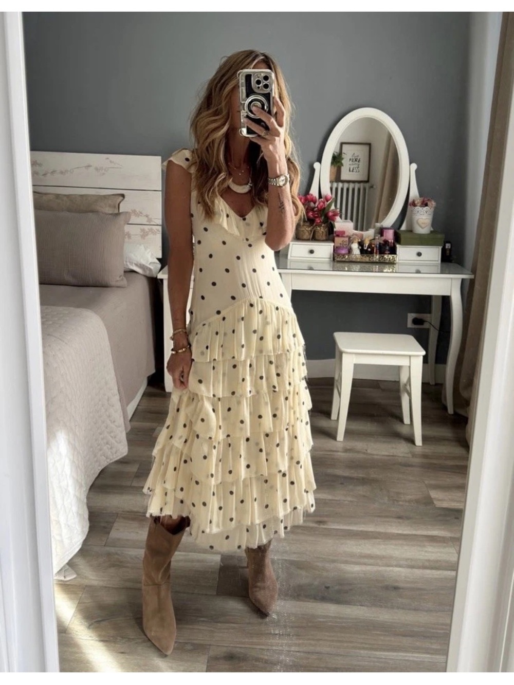Zara Cream Polka Dot Tiered Maxi Dress
